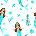 Seamless pattern Mermaid vector illustration Royalty Free Stock Photo